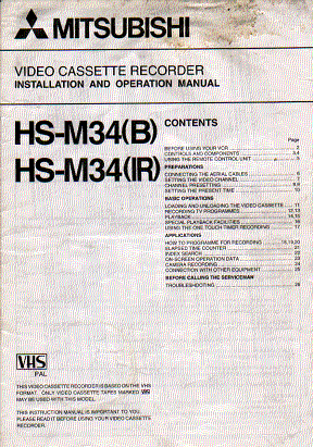 mitsubishi hsm34 b   video  recorder    instruction manual users guide