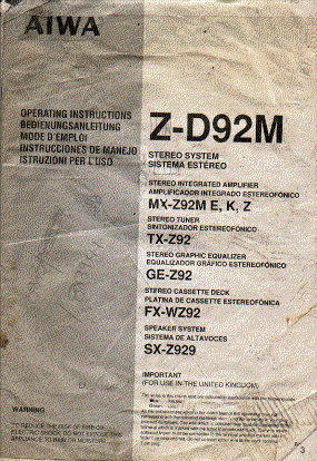 aiaw zd92m  hi fi  system  user guide