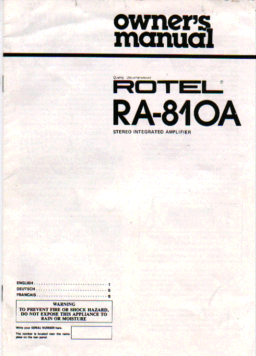 rotel ra810a amplifier  user guide